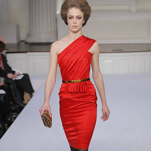 *$4,000 OSCAR DE LA RENTA STUNNING RED PEPLUM RUNWAY SILK DRESS US 10 - Picture 9 of 10